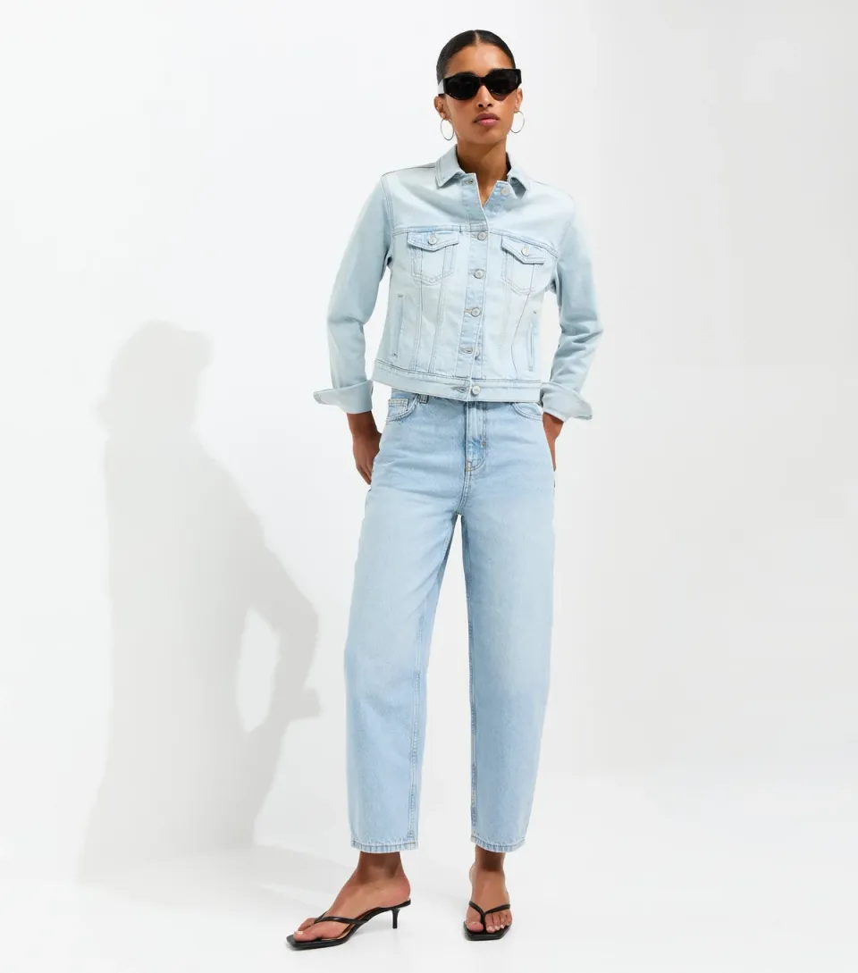 Women's Blue Ankle Grazer Barrel Leg Jeans