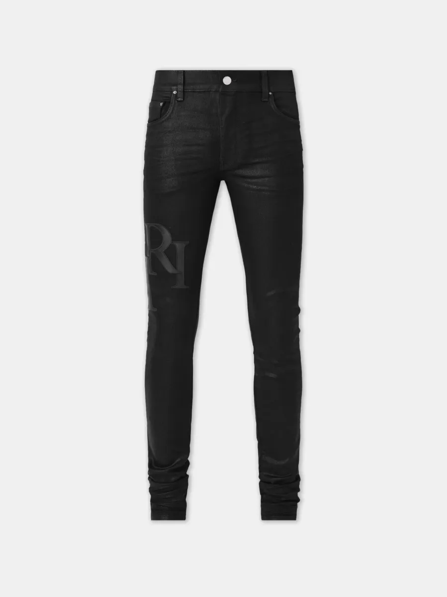 WAXED STAGGERED LOGO SKINNY JEAN - Black Wax