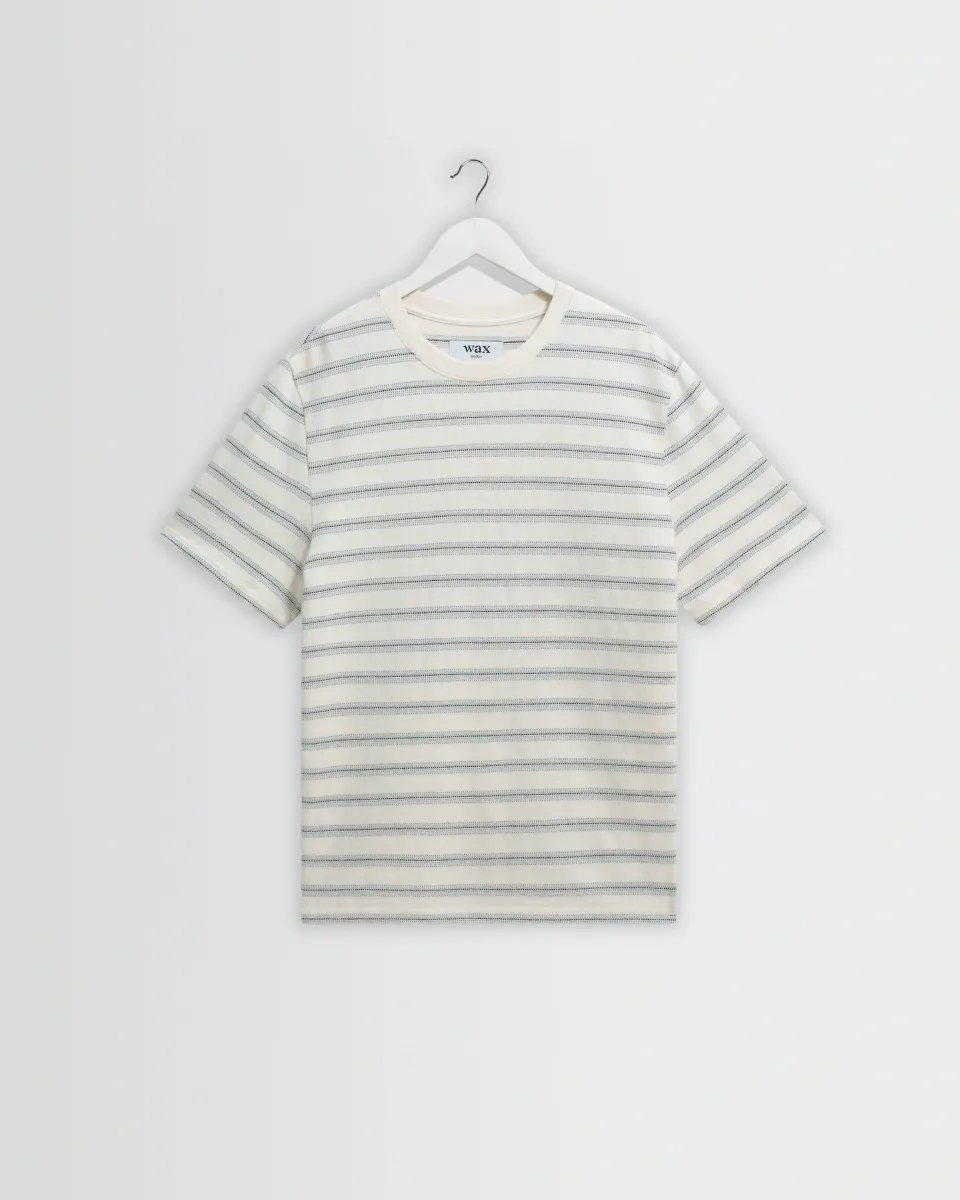 Dean - Ecru and Blue Stitch Stripe Organic Cotton t-Shirt