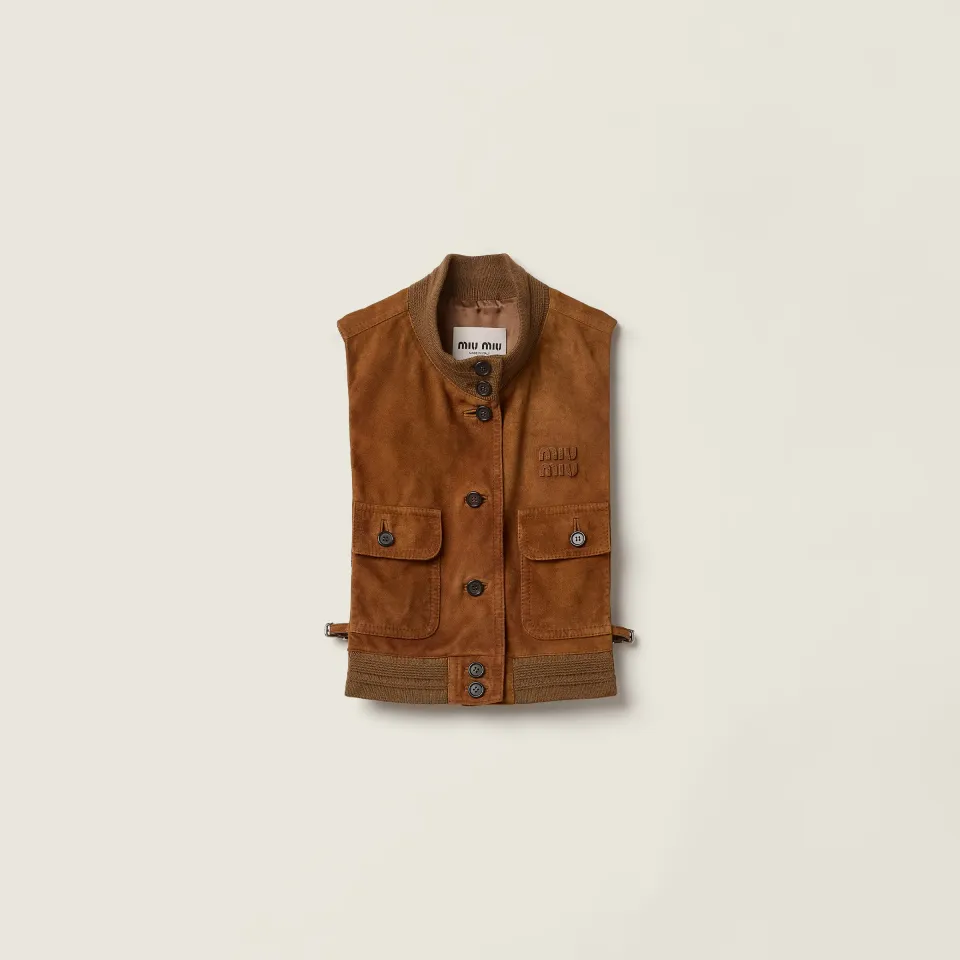 Waxed suede leather vest