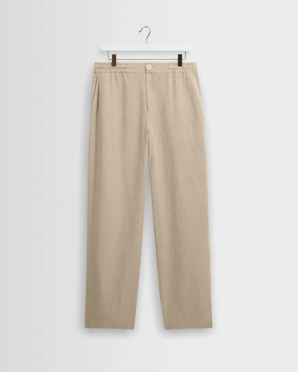 Glencoe - Beige Washed Linen Loose Fit Trousers