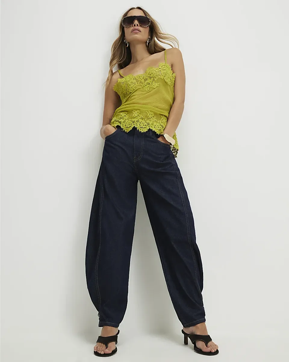 Tab Hem Detail Barrel Leg Jeans