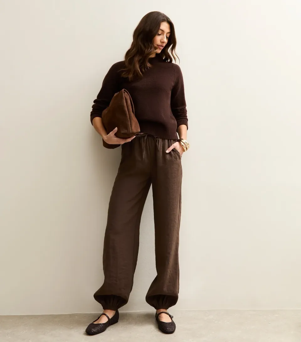 Women's Tall Dark Brown Drawstring Cuffed Joggers