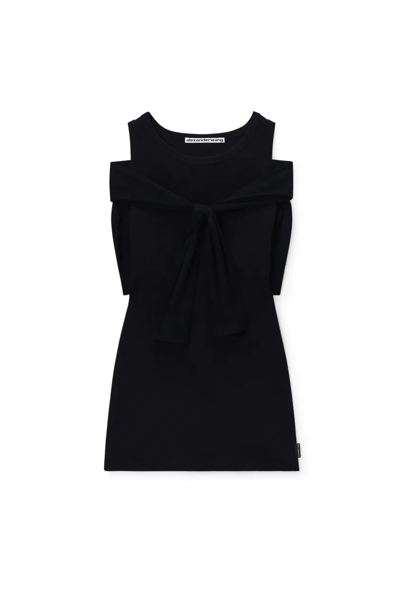 Layered Mini Tank Dress with Tie-Front Cardigan