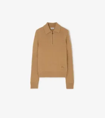 Long-sleeve Cashmere Polo Shirt in Butterscotch brown