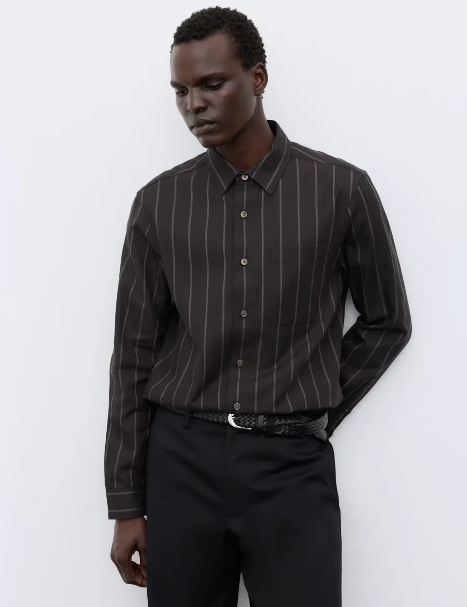 Twill Stripe Long Sleeve Overshirt