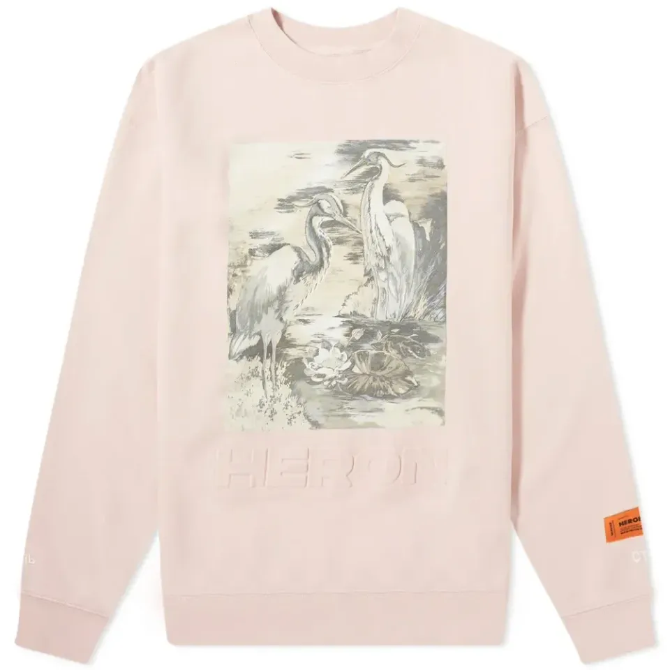 Heron Birds Print & Debossed Crew Sweat