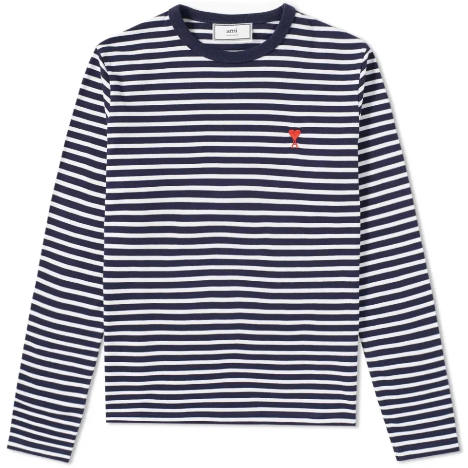 AMI Long Sleeve Heart Stripe Tee