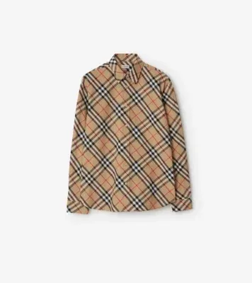 Classic Fit Check Cotton Poplin Shirt in Sand beige