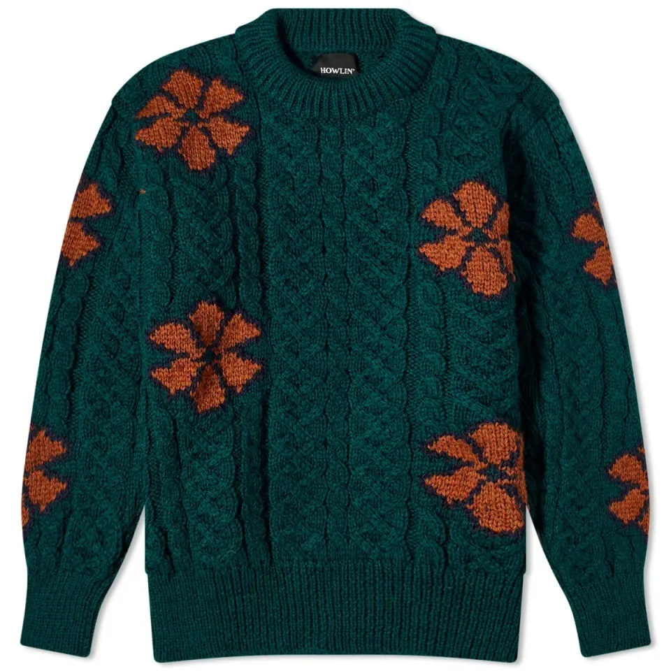 Howlin' Cabled Flowers Crew Knit