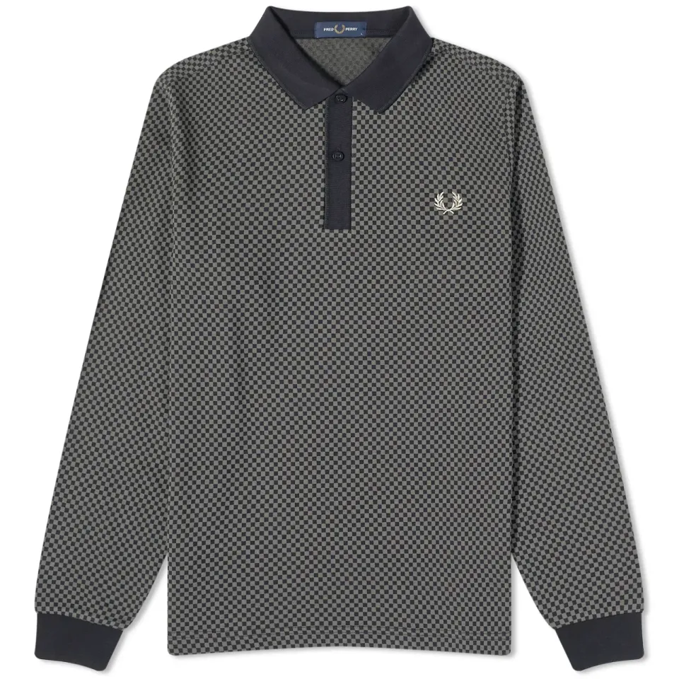 Micro Chequerboard Long Sleeve Polo