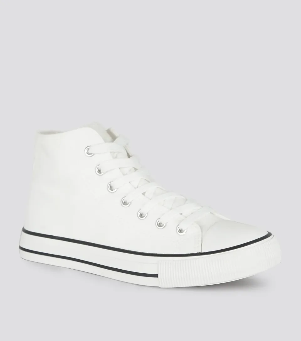 Women's White Canvas High Top Trainers Vegan