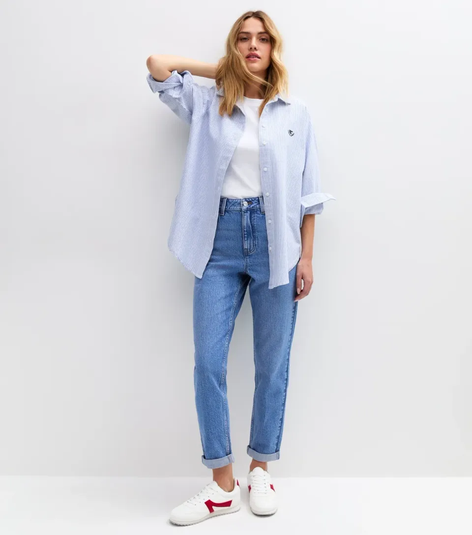 Women's Blue Folded Cuff Mom Jeans