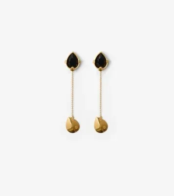 Onyx Shield Pendant Earrings in Gold/black