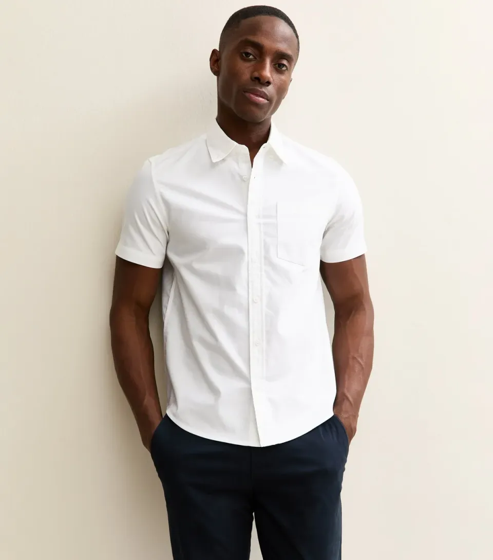 Men's White Short Sleeve Regular Oxford Shirt