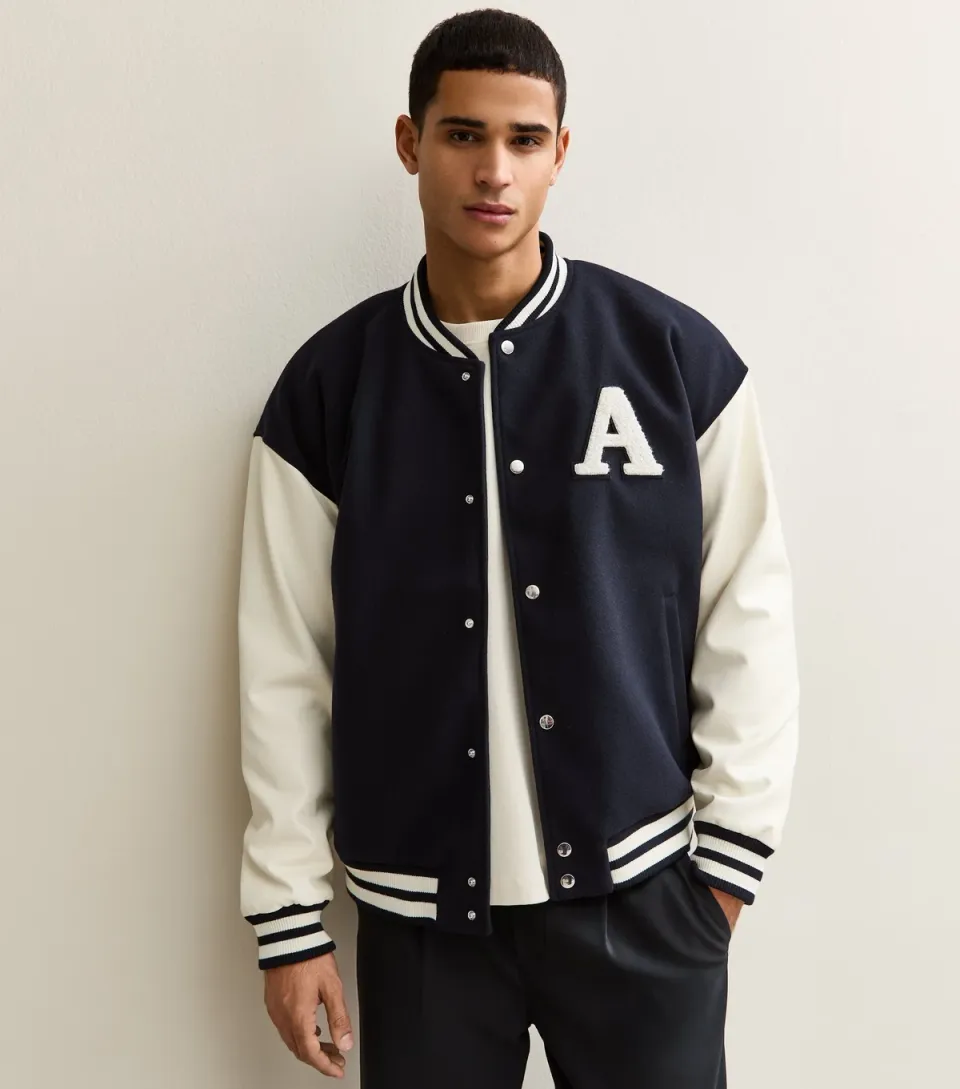 Men's Navy Relaxed Varsity Jacket