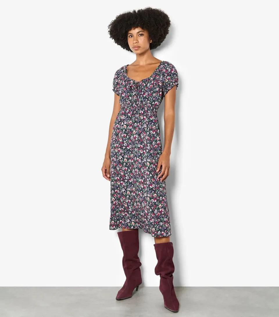 Women's Purple Ditsy Floral Midi Dress