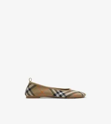 Check Knit Baby Ballerinas in Sand beige
