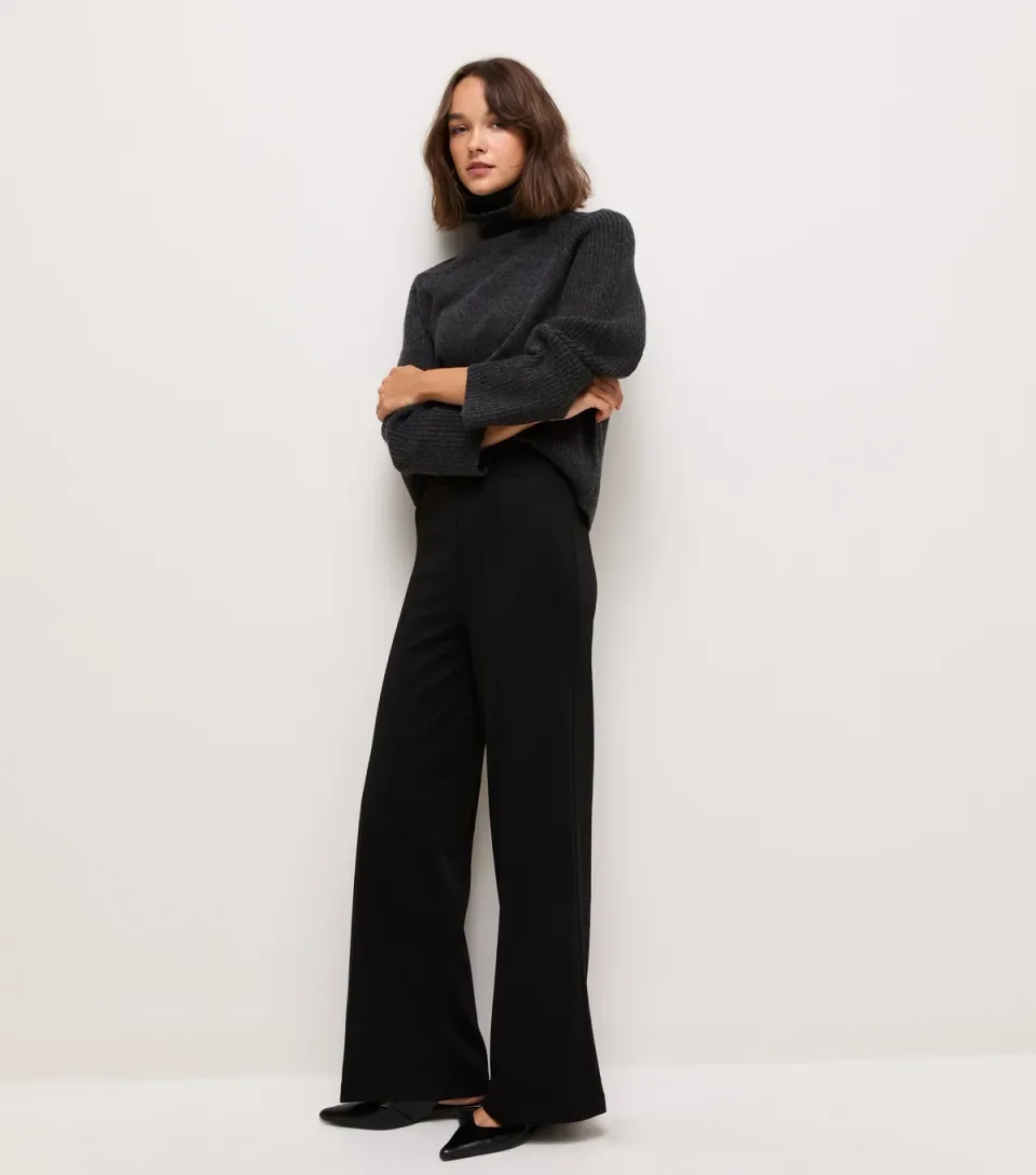 Women's Black Wide Leg Jersey Trousers