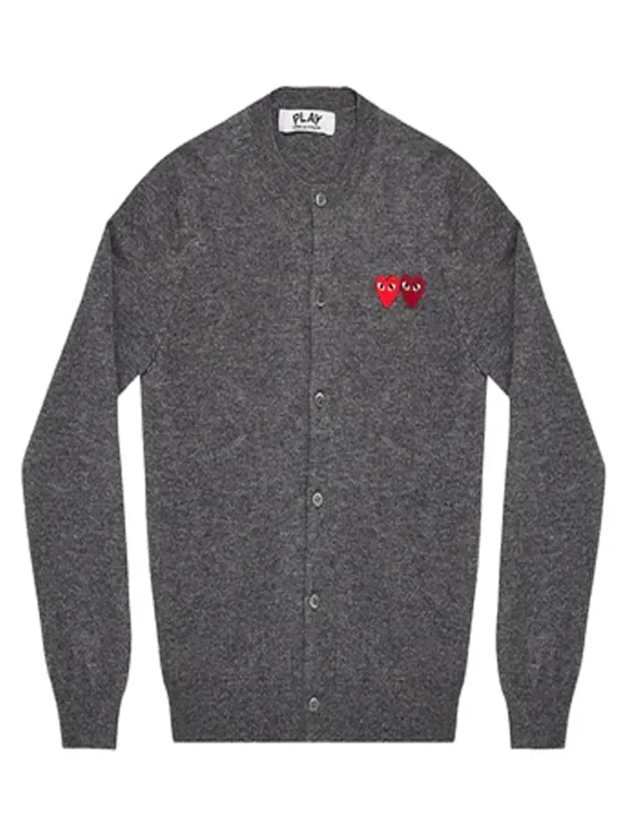 Round-Neck Double Heart Cardigan M.grey