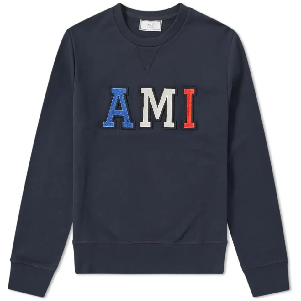 AMI Collegiate Tricolour Patch Logo Crew Sweat