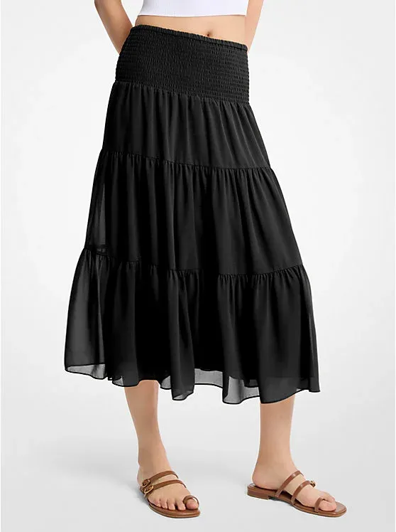 Smocked Georgette Tiered Skirt