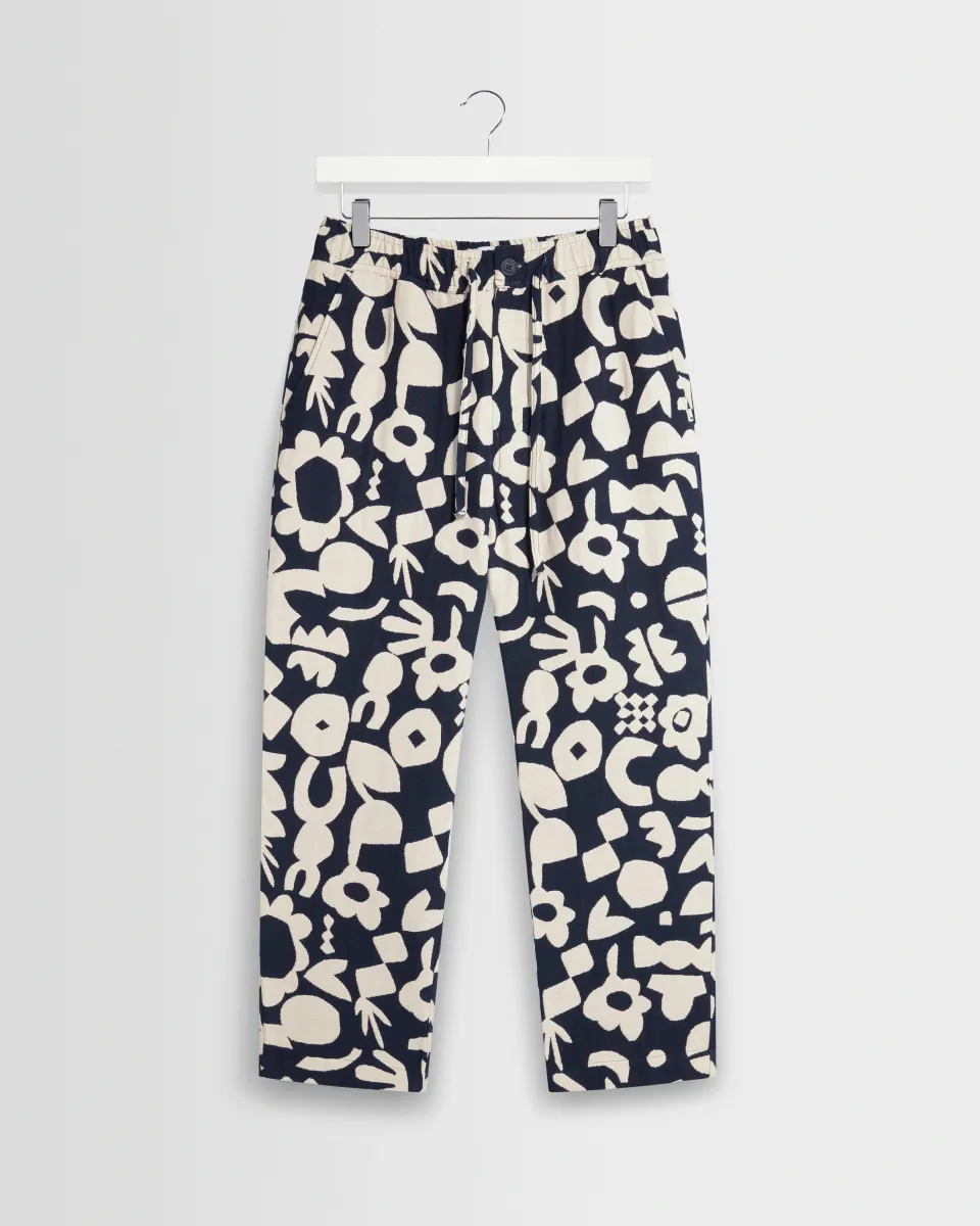 Kurt - Navy and Ecru Spin Jacquard Trousers