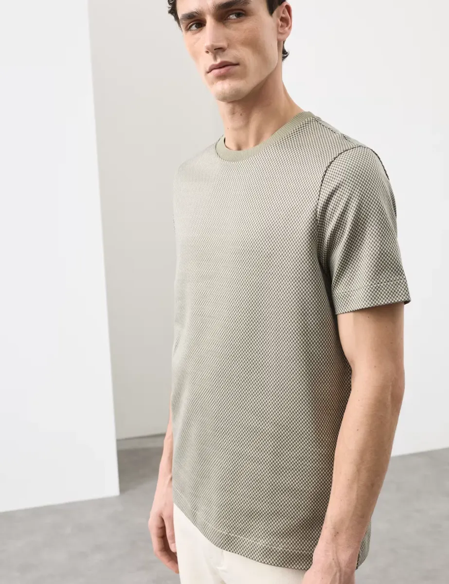 Pure Cotton Jacquard T-Shirt Dark Olive