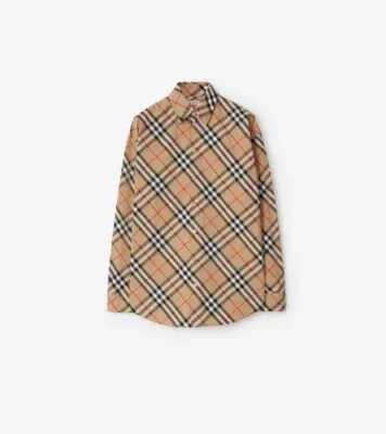 Relaxed Fit Check Cotton Shirt in Sand beige