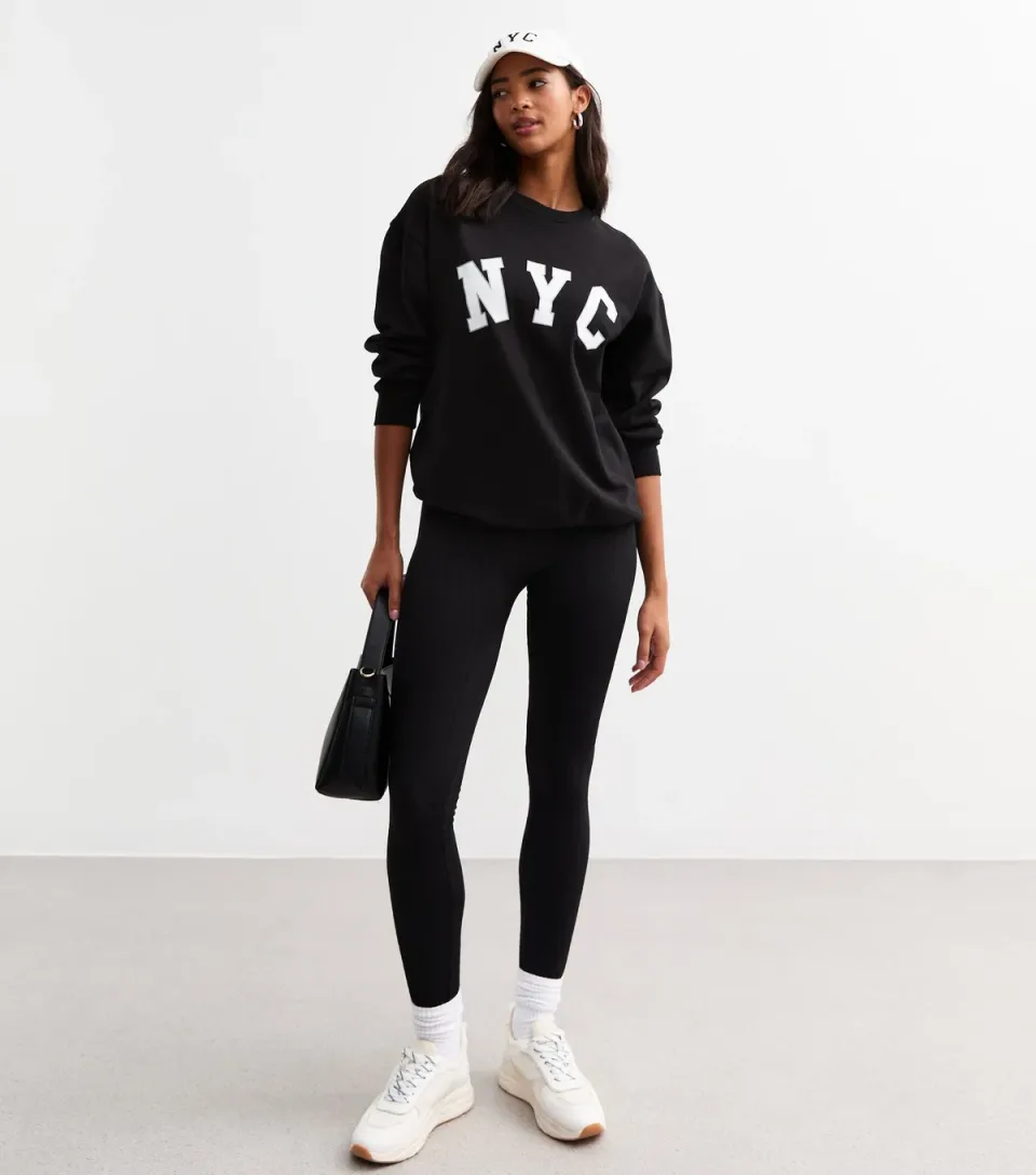 Women's Black Textured Jersey Leggings
