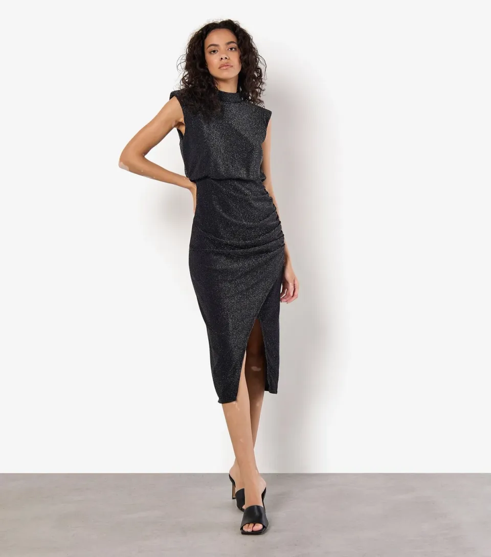 Women's Sparkly High Neck Sleeveless Midi Dress