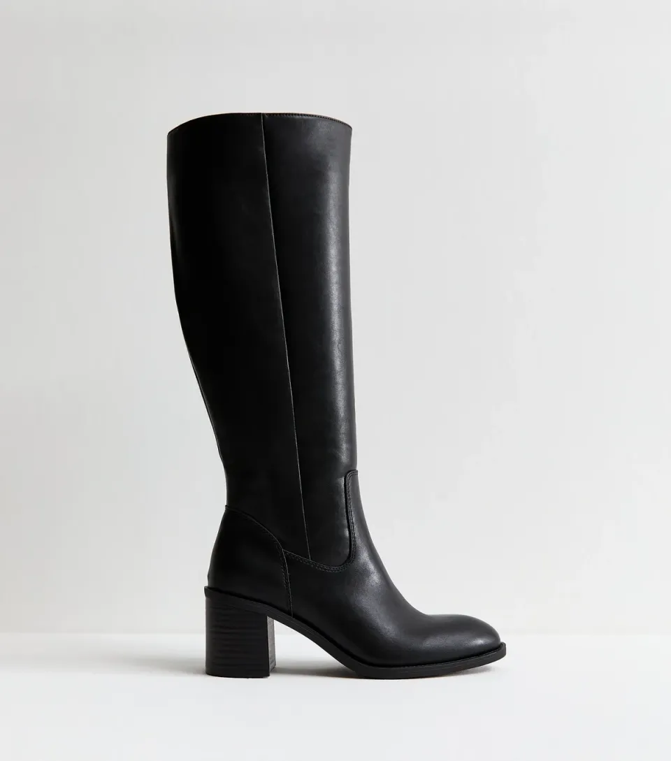 Women's Black Faux Leather Block Heel Boots Vegan