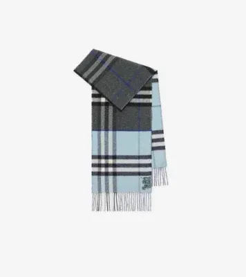 Contrast Check Cashmere Scarf in Marlborough grey/bank grey