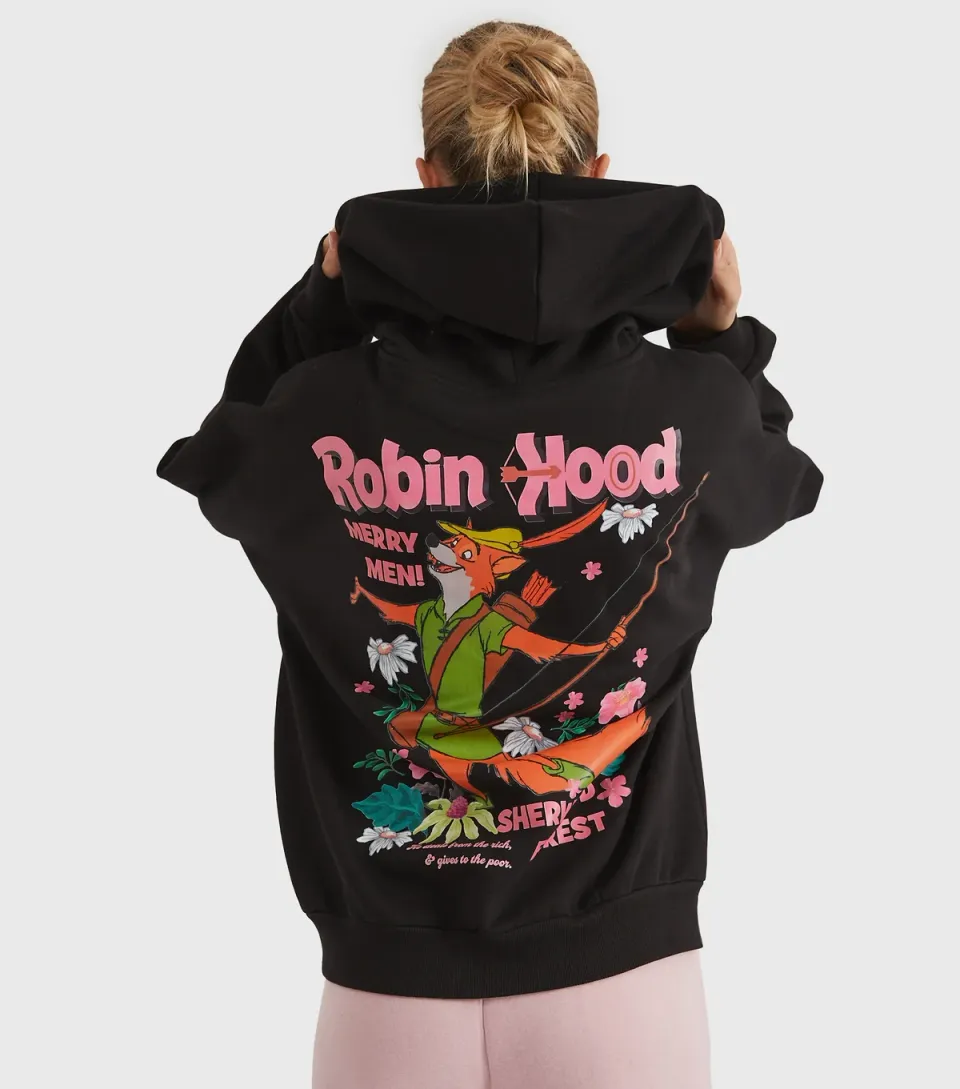 Women's Black Robin Hood Logo Print Hoodie