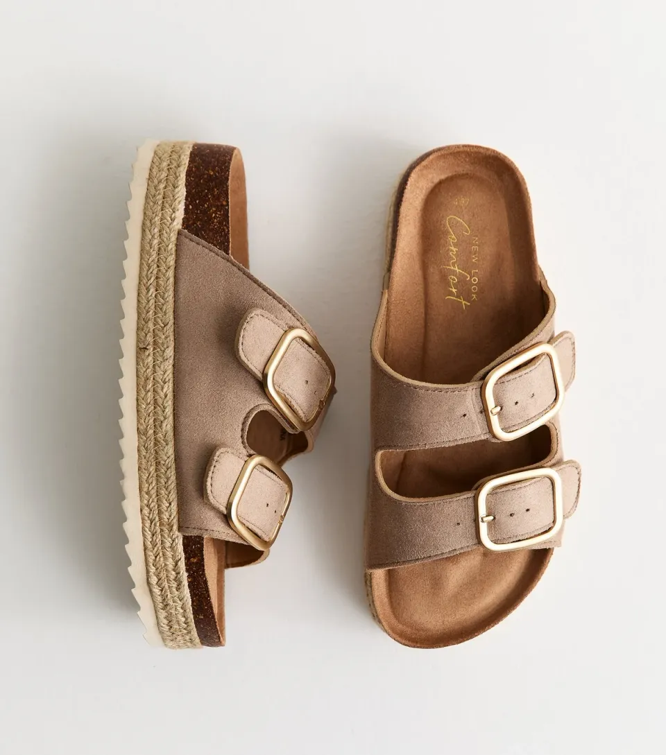 Women's Light Brown Jute Sole Double Strap Mule Sandals Vegan