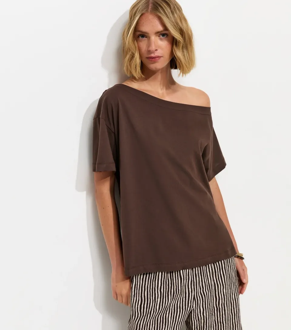 Women's Black Cotton Off The Shoulder T-Shirt