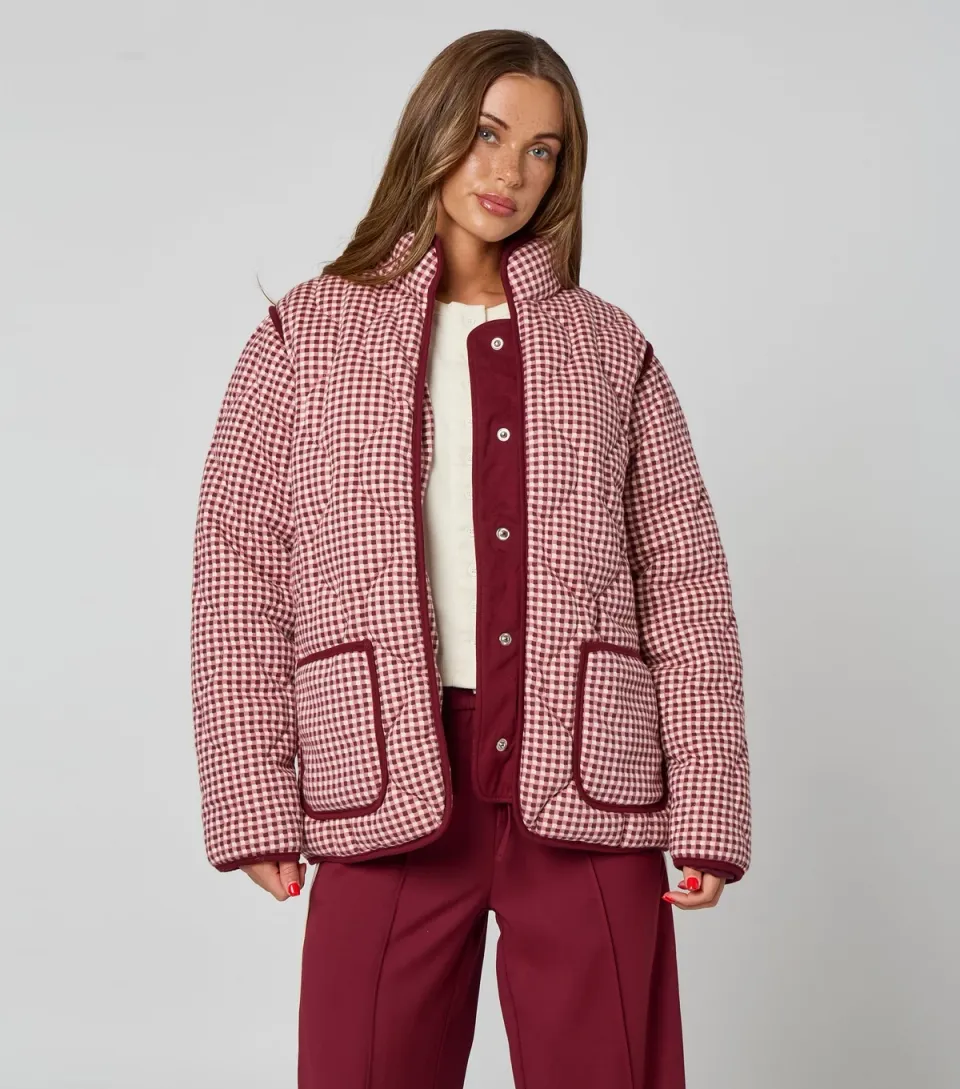 Women's Red Check Quilted Jacket