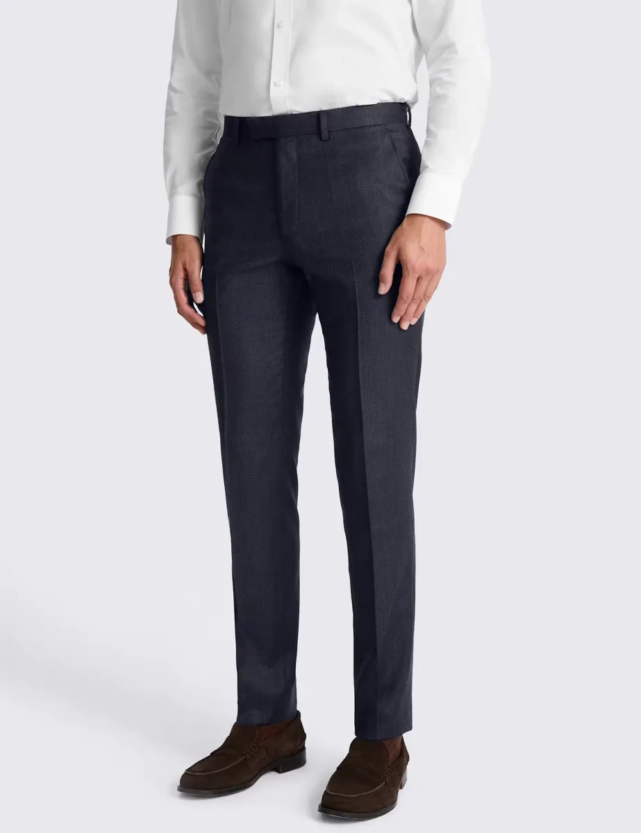 Tailored Fit Check Performance Suit Trousers Navy Mix