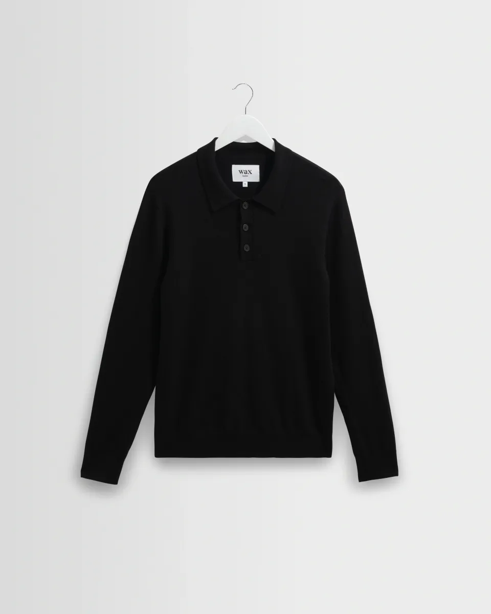 Oban - Black Worsted Wool Knitted Polo