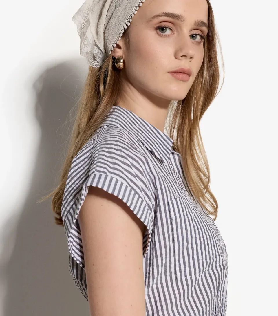 Women's Blue Seersucker Stripe Top
