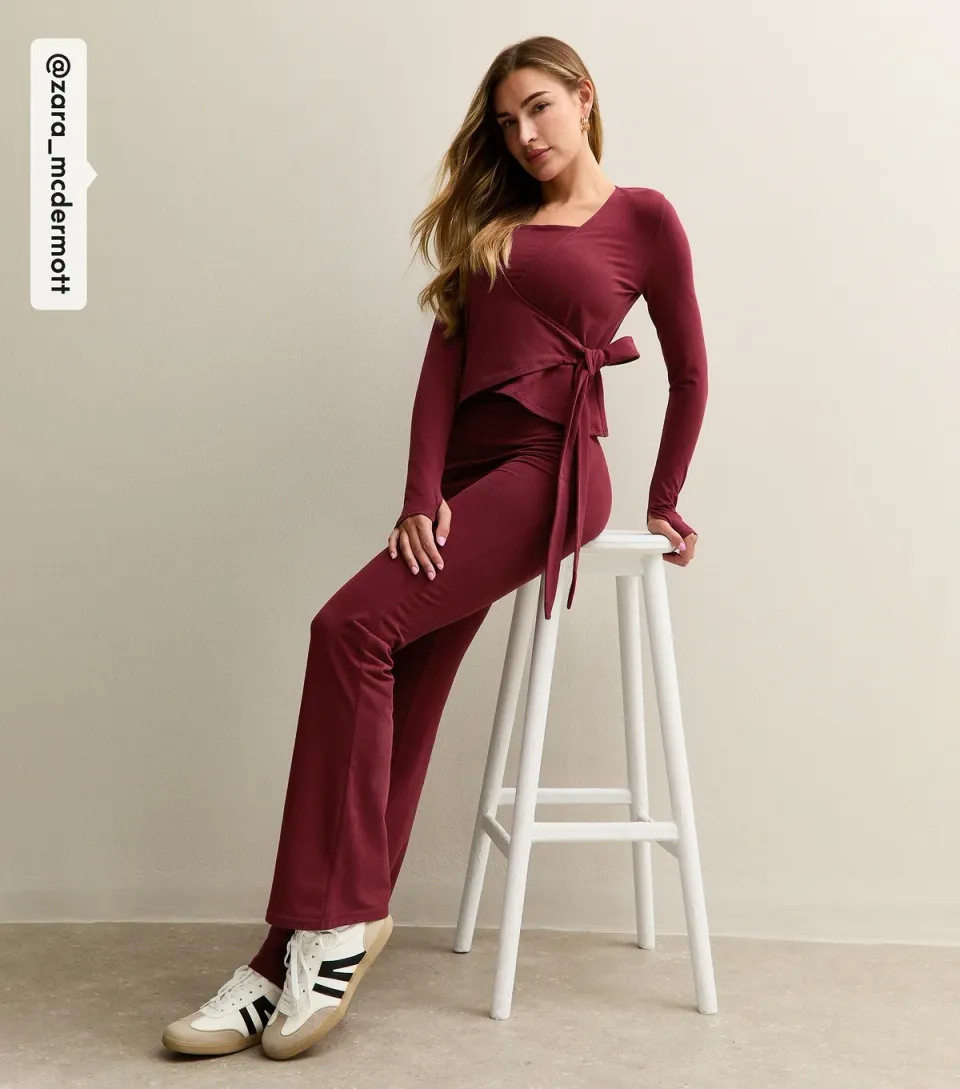 Women's by Zara McDermott Burgundy Drawstring Waist Wide Leg Trousers