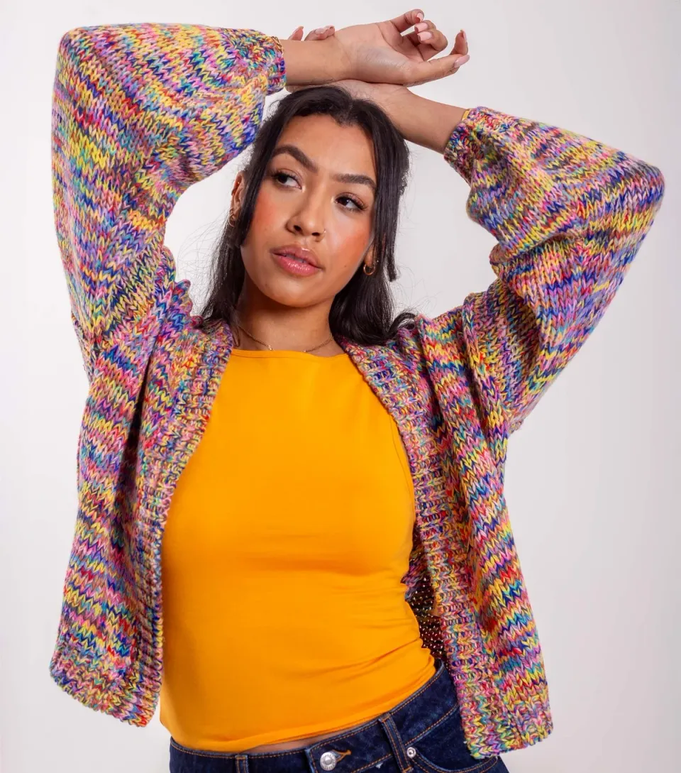 Women's Multi Coloured Balloon Sleeve Cardigan