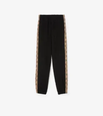 Check Trim Cotton Jogging Pants in Black