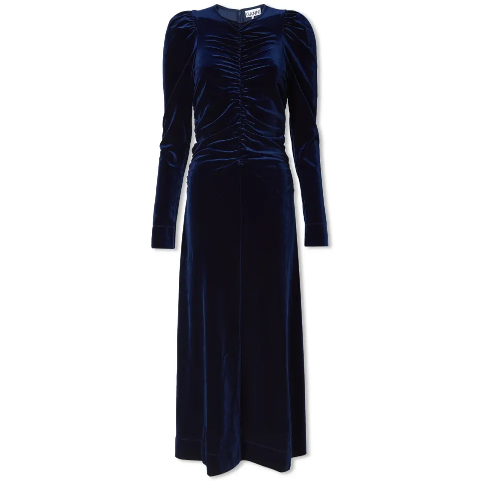 Velvet Jersey Gathered Maxi Dress
