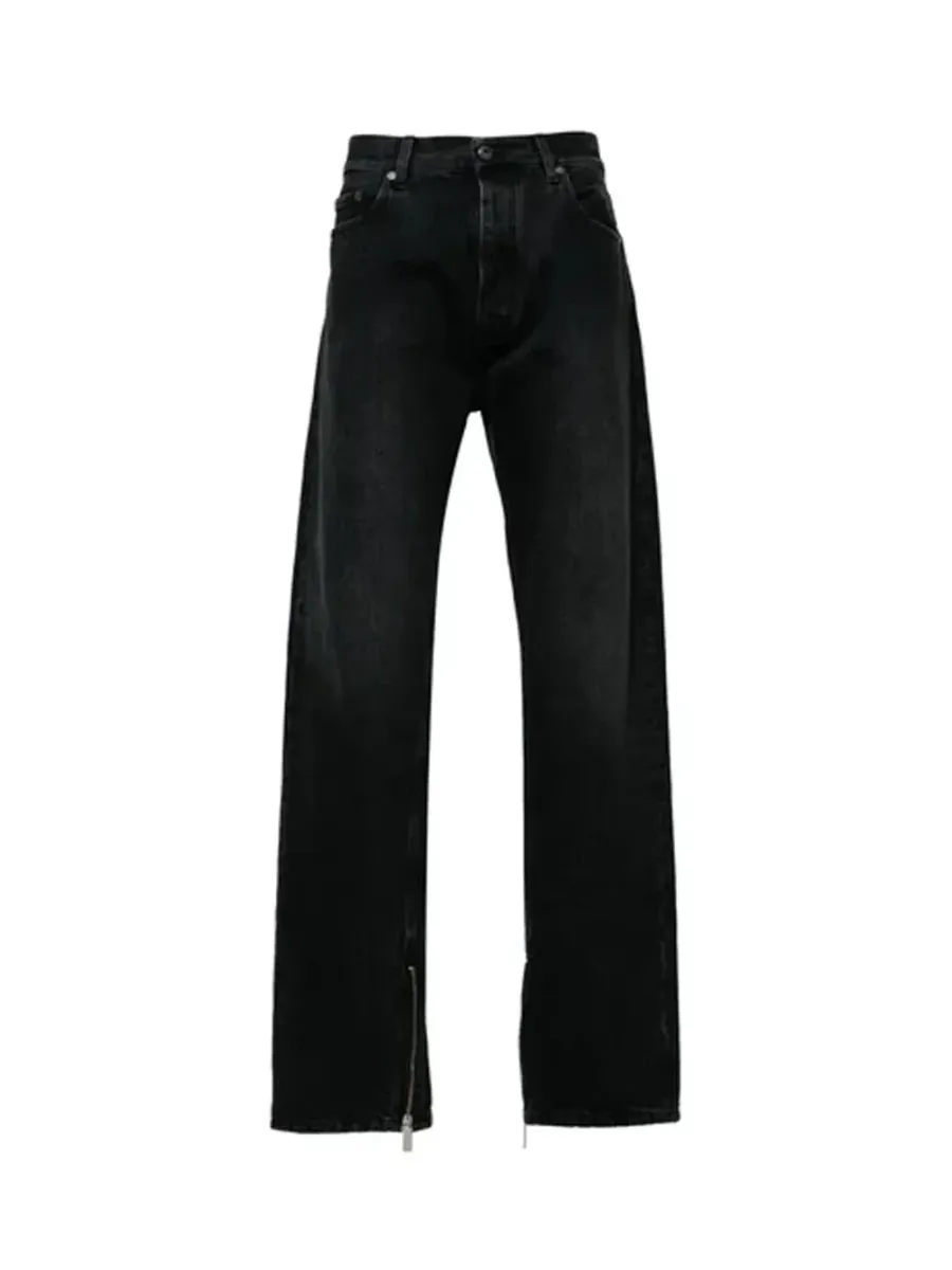 Zip Detail Straigh Leg Jeans Black