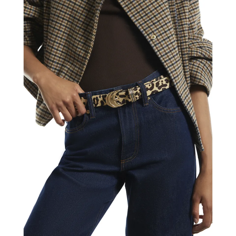 Animal Print Faux Hair On Leather Belt