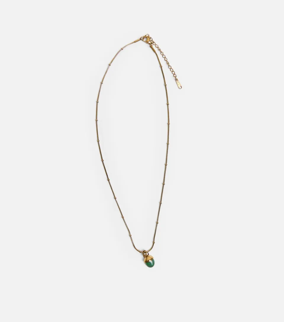 Gold Tone Green Pendant Necklace