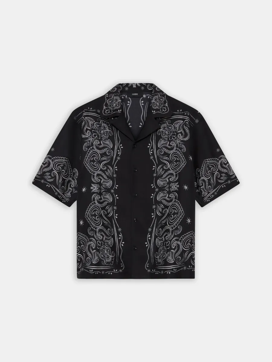 BANDANA PAINT OVERSIZED BOWLING SHIRT - Black