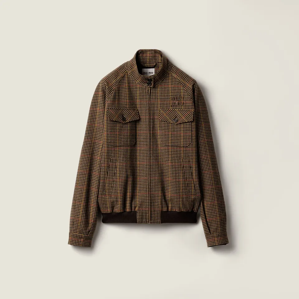 Houndstooth check blouson jacket