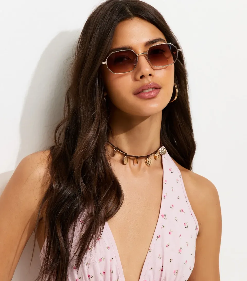 Gold Metal Hexagonal Sunglasses